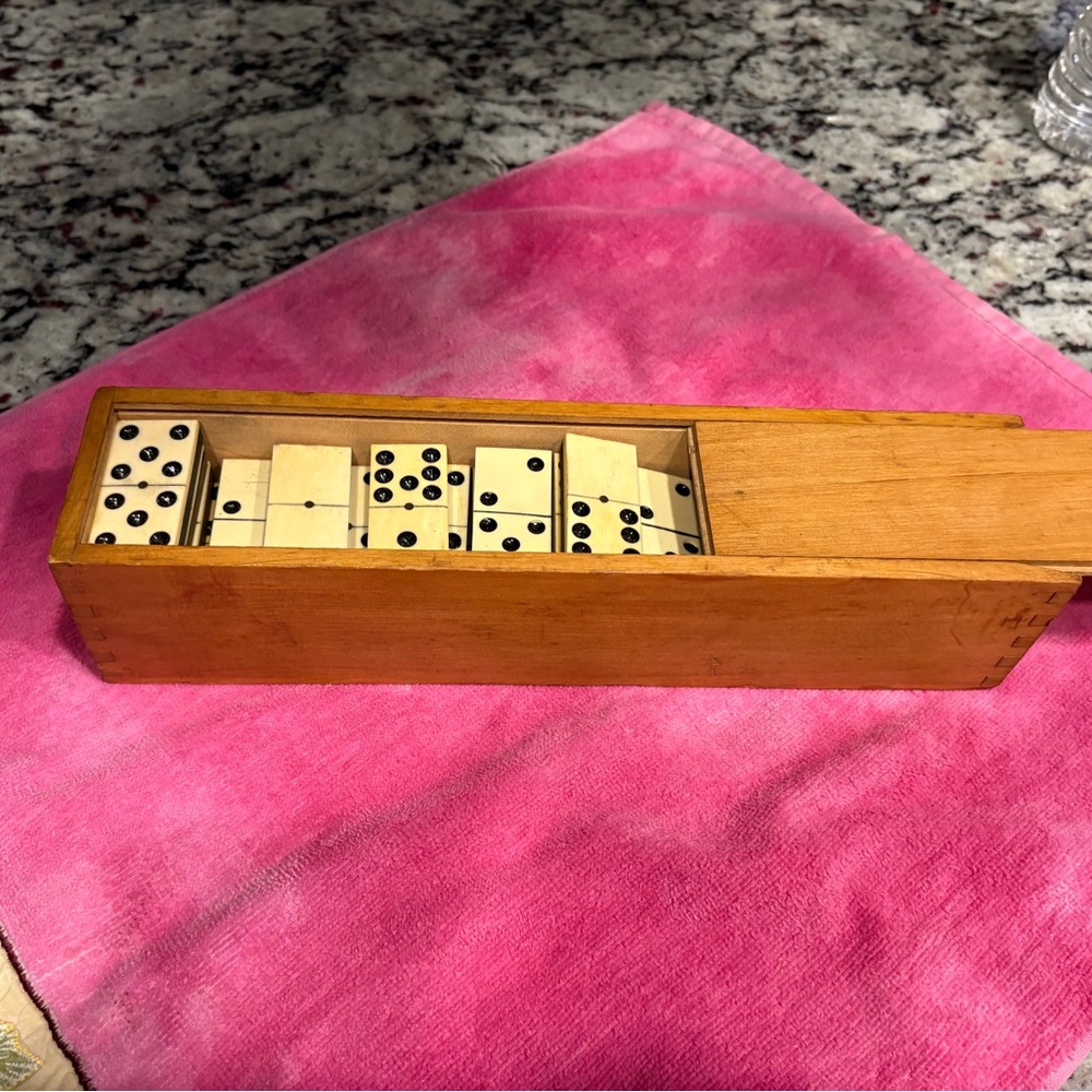 Wooden Domino Set with Black Dots